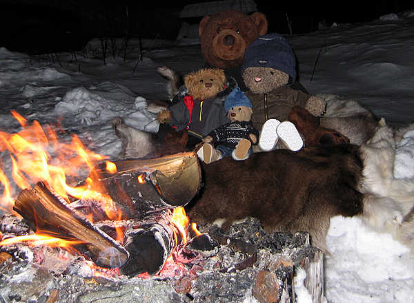 Teddy bears in front of Bonefire